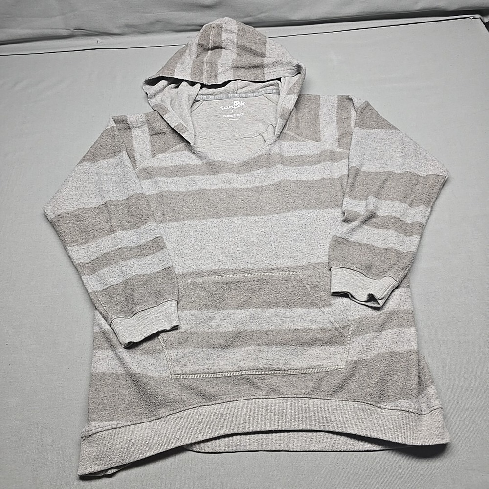 Sanuk Hoodie Womens Large Gray Striped Cotton/Polyester Hoodie Long Sleeve Soft